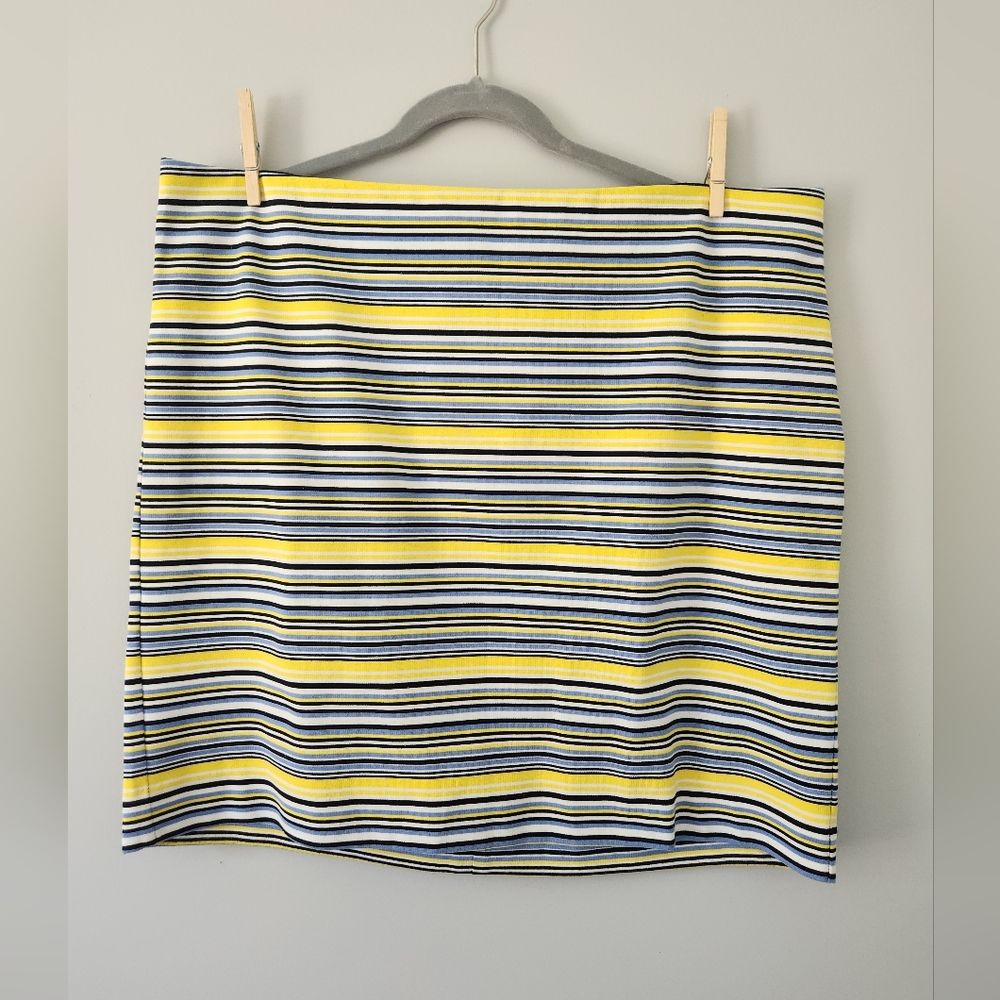 Ann Taylor Factory Navy Yellow Striped Ponte Skirt Sz 18